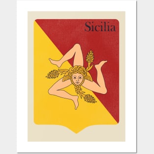 Sicily Sicilia Flag Vintage Distressed Coat of Arms Posters and Art